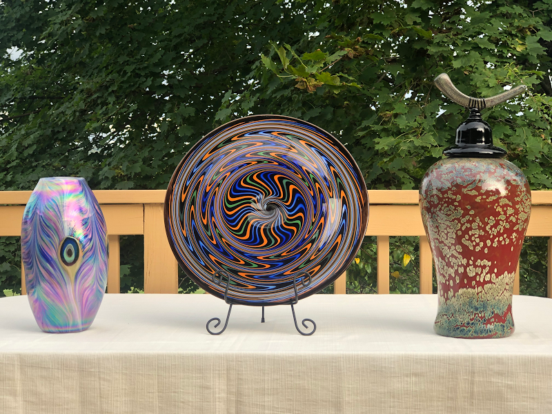 Platter and Vases, blown glass