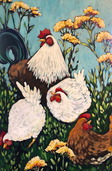Chickens, acrylic on canvas