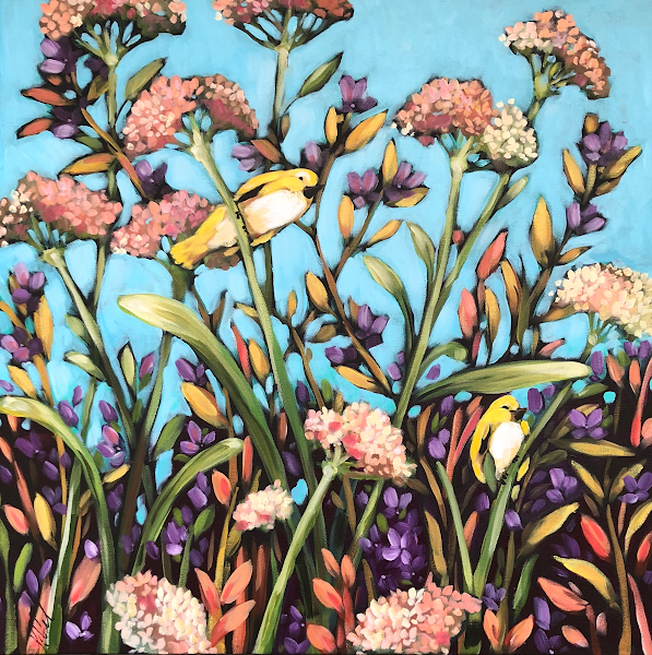 Birds & Flowers, acrylic on canvas