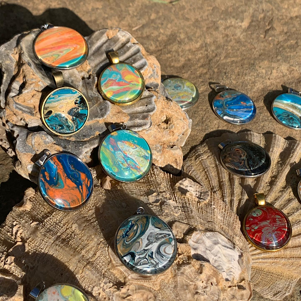 Poured paint pendants