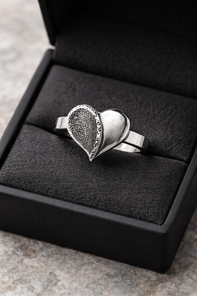 Sterling Silver Heart Ring in Velvet Box